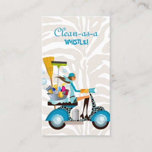 Customizable Cleaning Business Card Scooter Girl Zebra