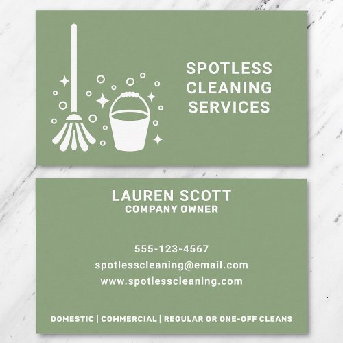 Cleaning Cleaner Mop And Bucket Bold Green Business Card