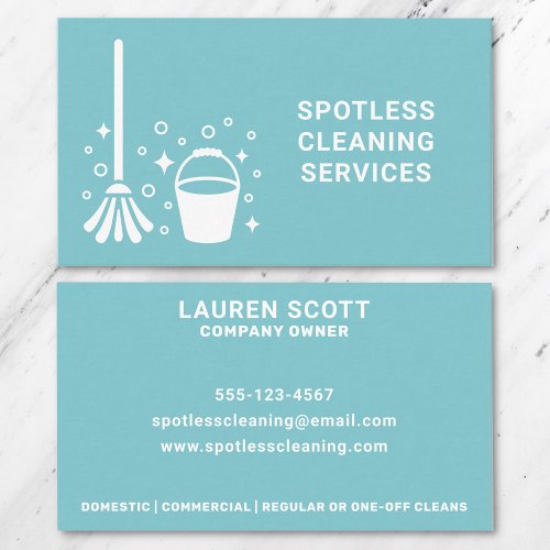 Cleaning Cleaner Mop And Bucket Bold Turquoise Business Card