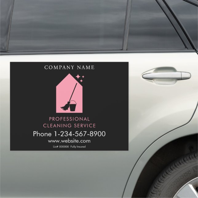 Cleaning Cleaner Service Black Logo Pink QR Code Car Magnet (In Situ)