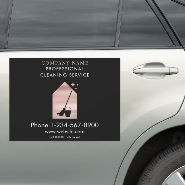 Cleaning Cleaner Service Logo Rose Gold QR Code Car Magnet (In Situ)