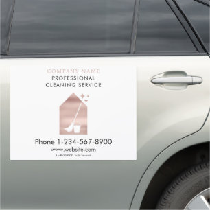 Cleaning Cleaner Service Logo Rose Gold QR Code Car Magnet