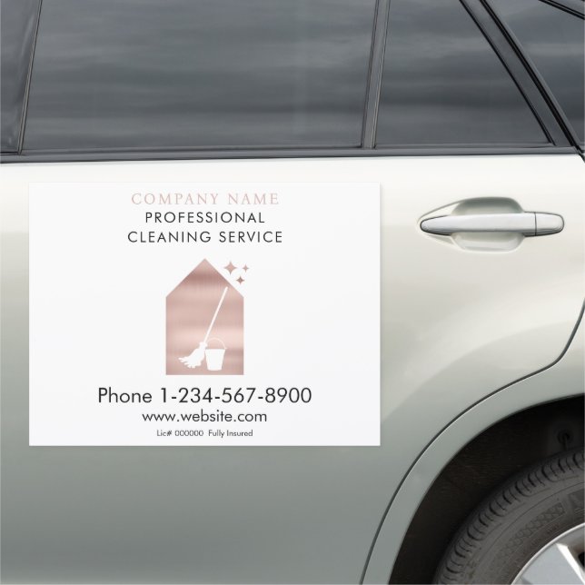 Cleaning Cleaner Service Logo Rose Gold QR Code Car Magnet (In Situ)