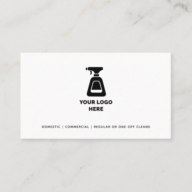 Cleaning Company Add Your Custom Logo Black Text Business Card (Front)