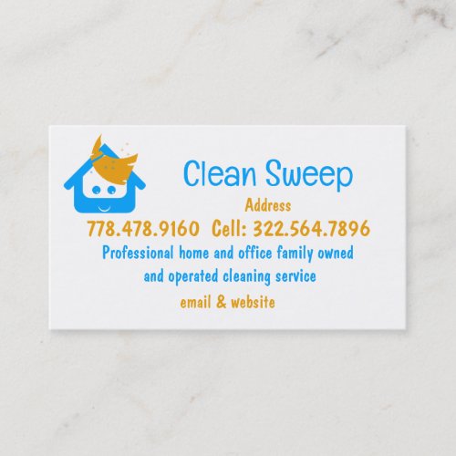 Cleaning Company Clean Sweep Cute House Broom Business Card