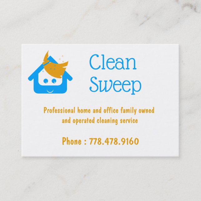 Cleaning Company Clean Sweep Cute House Broom Business Card (Front)