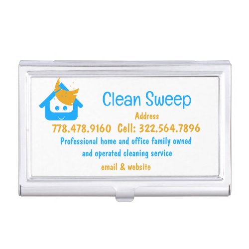Cleaning Company Clean Sweep Cute House Broom   Business Card Case