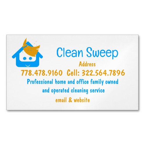 Cleaning Company Clean Sweep Cute House Broom  Business Card Magnet
