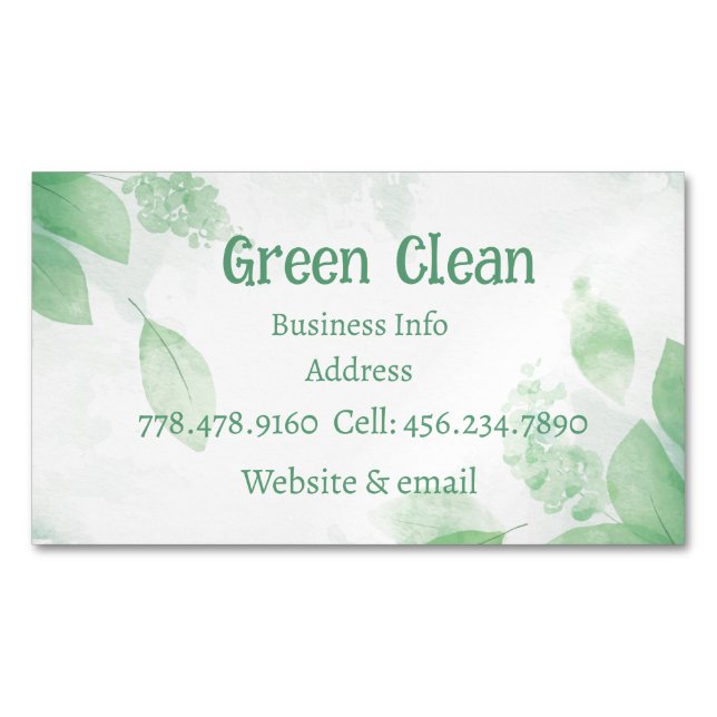 Cleaning Company, Green, Eco- Friendly, Nature  Bu Business Card Magnet (Front)