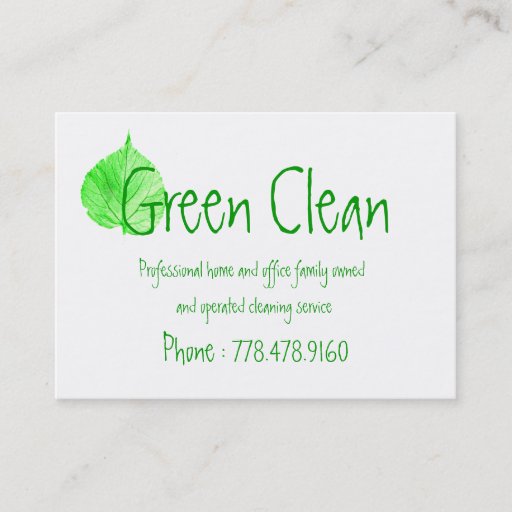 Customizable Cleaning Company, Green, Eco- Friendly, Nature Business Card Template