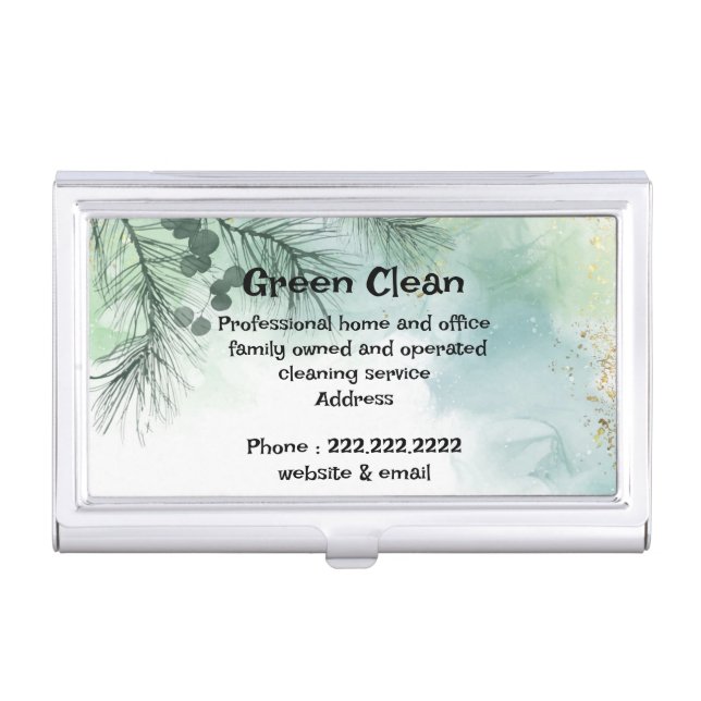 Cleaning Company, Green, Eco- Friendly, Nature  Business Card Case (Front)