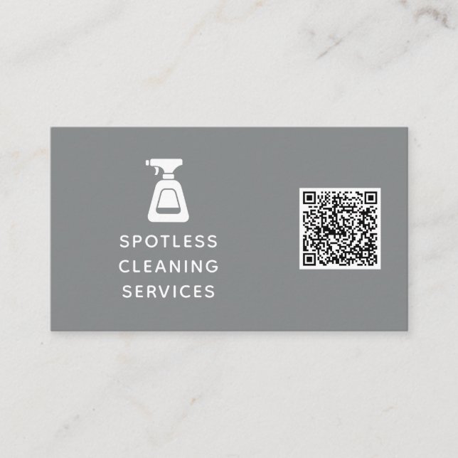 Cleaning Company QR Code Spray Bottle Gray Business Card (Front)