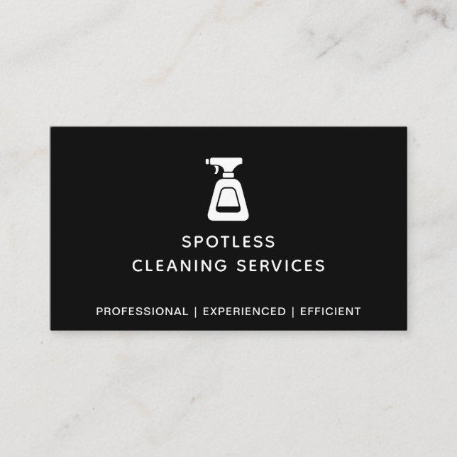 Cleaning Company Spray Bottle Black Business Card (Front)