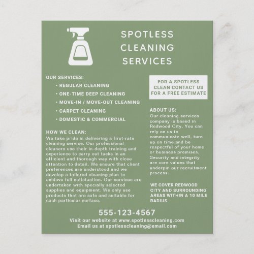 Cleaning Company Spray Bottle Sage Green Flyer