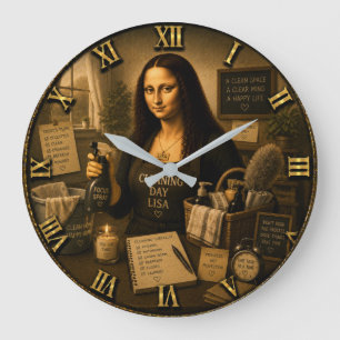 Cleaning Day Funny Mona Lisa Laundry Room Large Clock