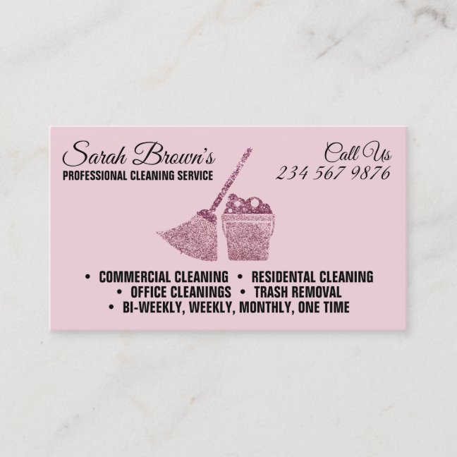 Cleaning Elegant Maid Janitorial pink sparkling Business Card