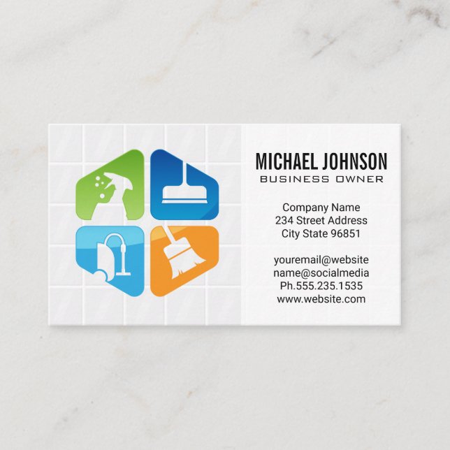 Cleaning Equipment Icons Business Card (Front)