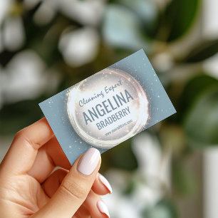 Cleaning Expert Service Glitter Circle Light Blue Business Card
