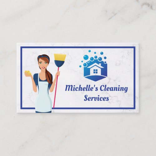 Cleaning Home Service  Maid with Broom Business Card