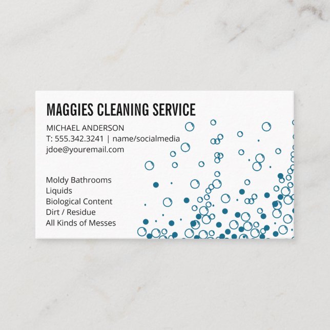 Cleaning | House Cleaner Services | Soap Bubbles Business Card (Front)