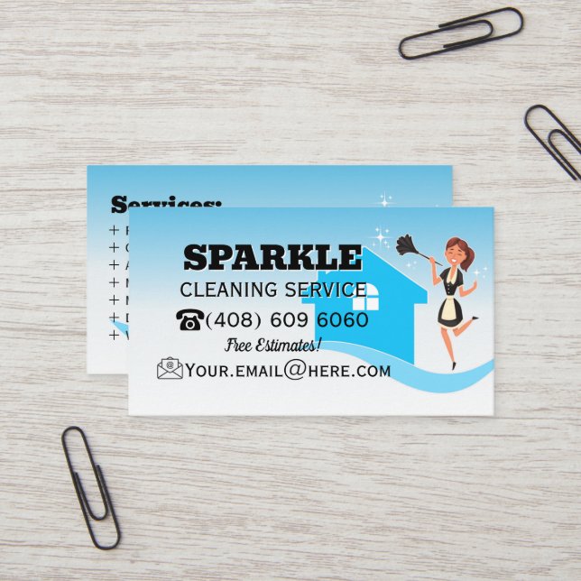 Cleaning House Janitorial Maid Housekeeping  Business Card (Front/Back In Situ)