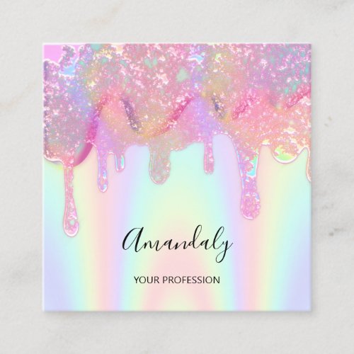 Cleaning House Office Services Logo Holograph Drip Square Business Card