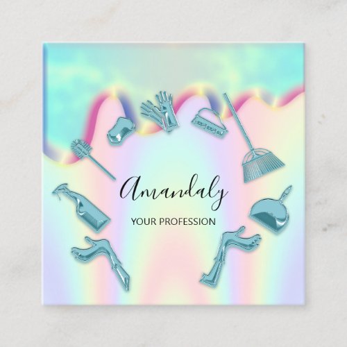 Cleaning House Office Services Logo Holograph VIP Square Business Card