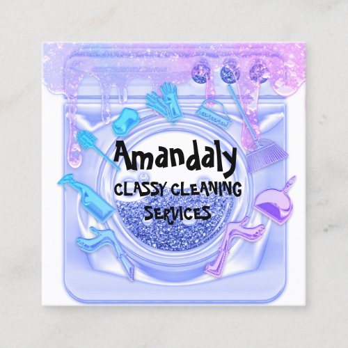 Cleaning House Office Services Logo QR Code Soap Square Business Card