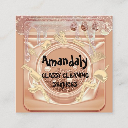 Cleaning House Service QR Code Soap Rose Gold Square Business Card