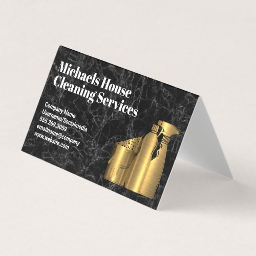 Cleaning House Tools  Golden  Black Marble Business Card