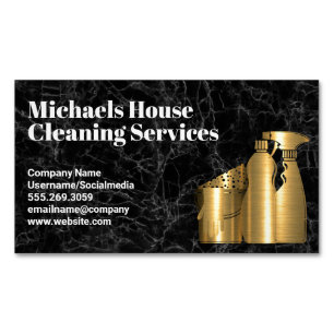 Cleaning House Tools Golden Black Marble Business Card Magnet