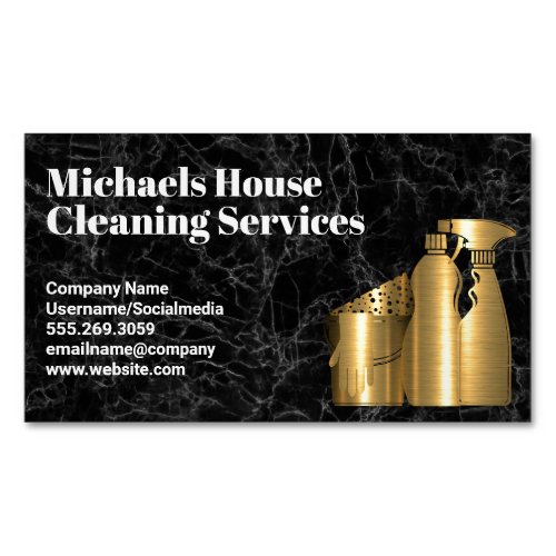 Cleaning House Tools  Golden  Black Marble Business Card Magnet