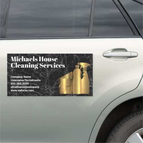 Cleaning House Tools  Golden  Black Marble Car Magnet