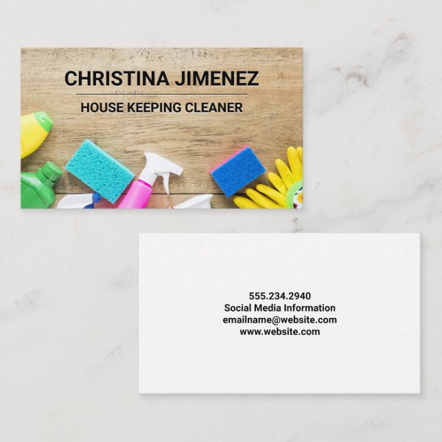 Cleaning Housekeeping Equipment on Table Business Card (Front/Back)