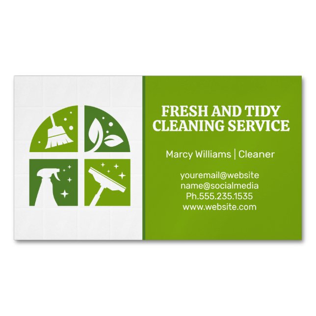 Cleaning Icons Green | Bathroom Tiles Business Card Magnet (Front)