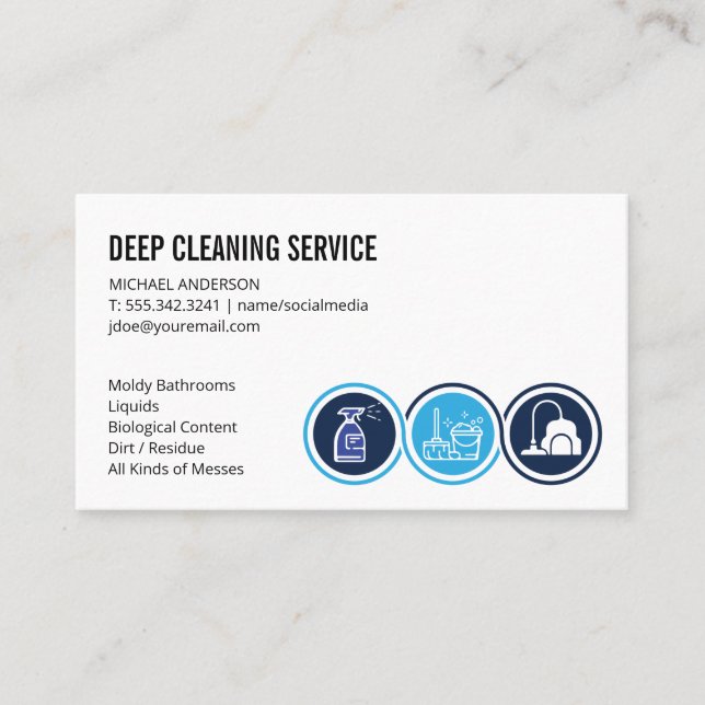 Cleaning Icons | Sanitizing Services Business Card (Front)