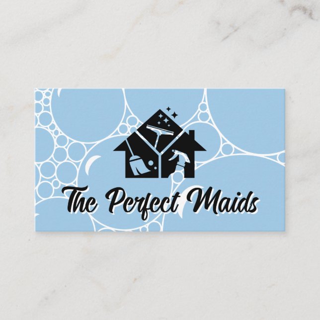 Cleaning Icons | Soap Bubbles Background Business Card (Front)