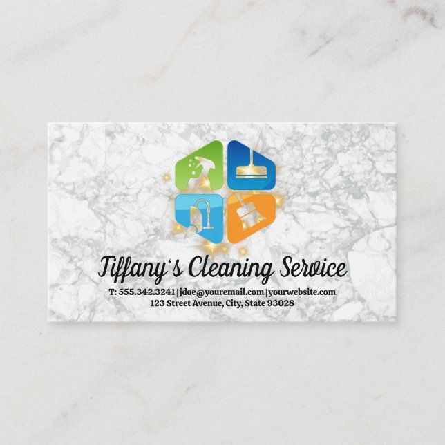 Cleaning Icons | Sparkle | Marble Business Card (Front)