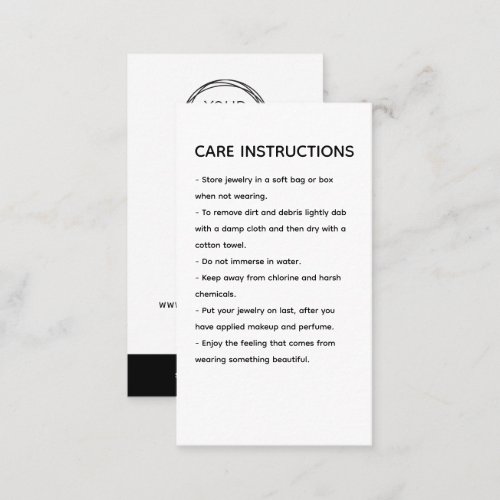 Cleaning Instructions Product Care Hang Tag