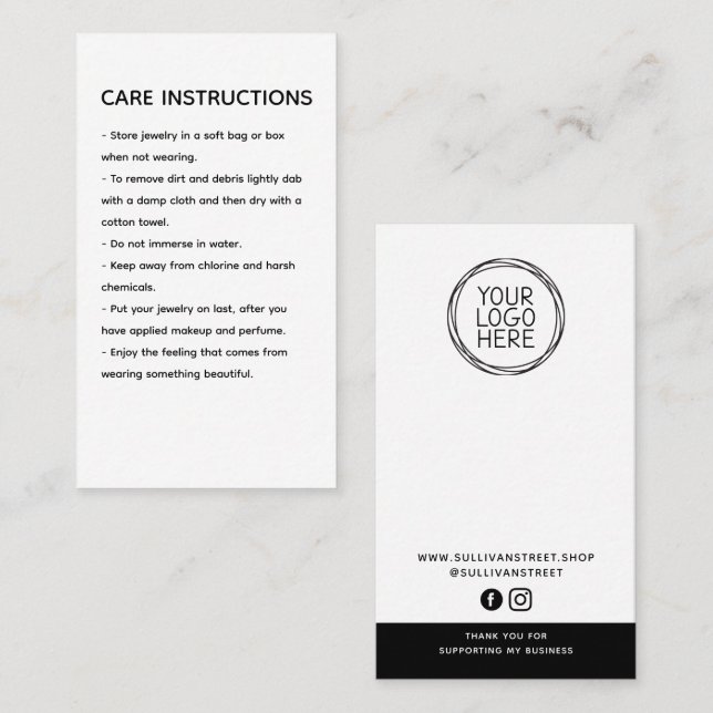 Cleaning Instructions Product Care Hang Tag (Front/Back)