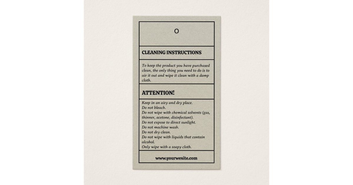 Cleaning Instructions Product Care Hang Tag Card | Zazzle