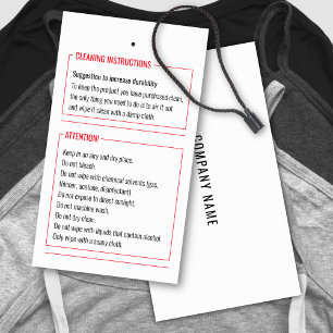 Cleaning Instructions Product Care Hang Tag Card