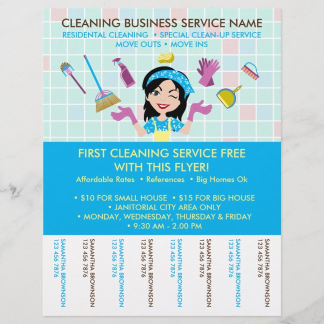 Cleaning Janitorial Tickets Advertising Maid Girl Flyer