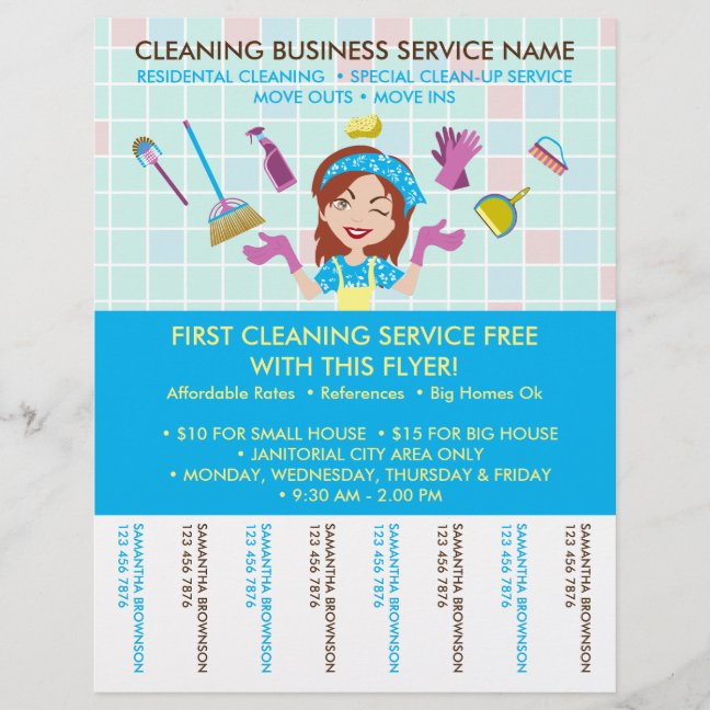 Cleaning Janitorial Tickets Advertising Maid Lady Flyer