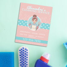 Cleaning Lady Cartoon Pink And Teal Polka Dot