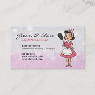 Cleaning Lady Cleaner Service Pink Sparkles Retro Business Card