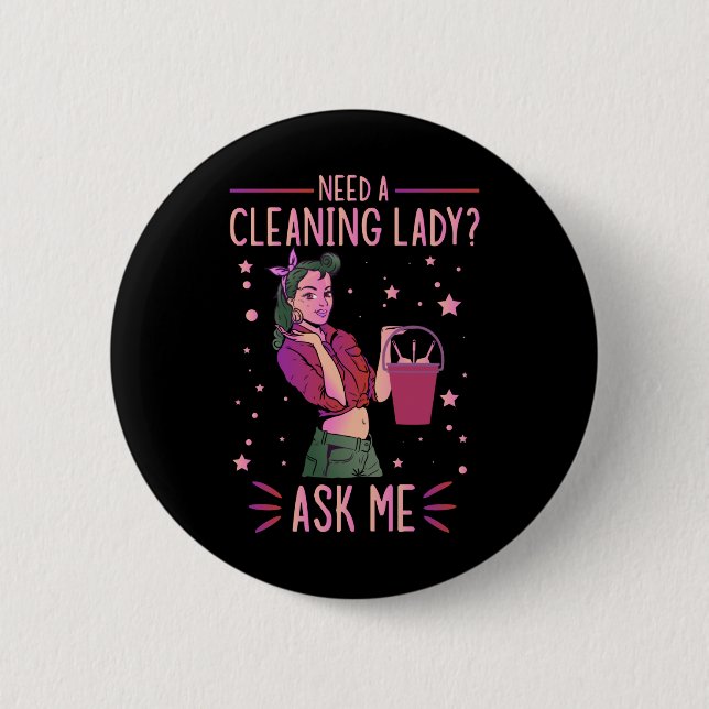 Cleaning Lady Housekeeper Housekeeping Cleaner Gra Button (Front)