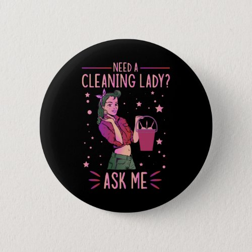 Cleaning Lady Housekeeper Housekeeping Cleaner Gra Button