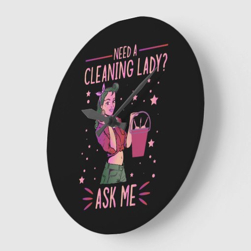 Cleaning Lady Housekeeper Housekeeping Cleaner Gra Large Clock Zazzle