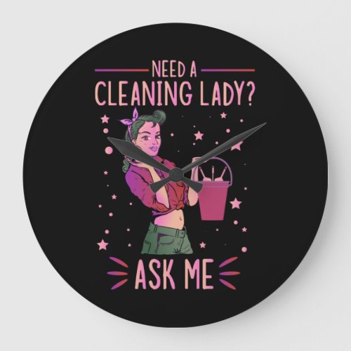 Cleaning Lady Housekeeper Housekeeping Cleaner Gra Large Clock